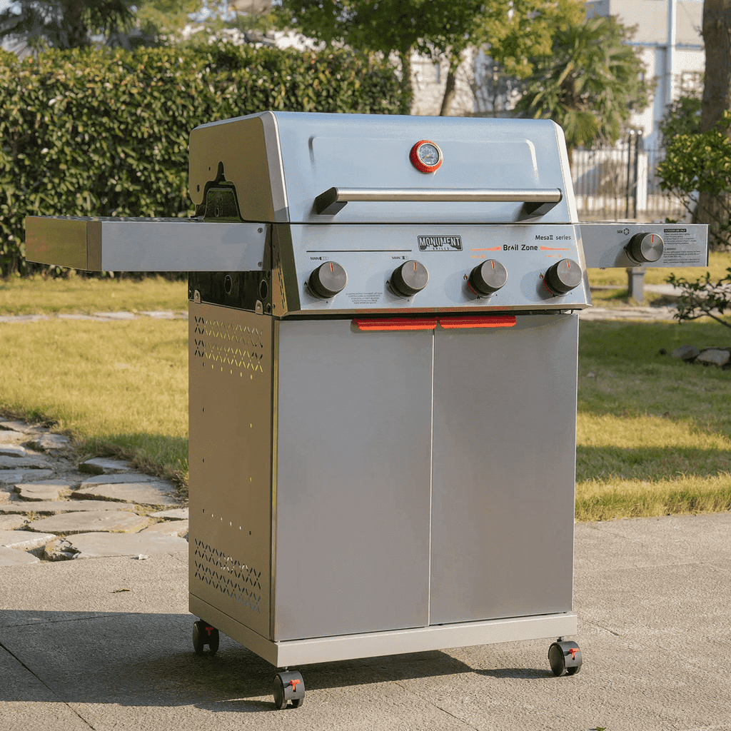 Monument Grills 4 +1 Burner Propane Gas Grill,49,000 BTU Stainless Steel Outdoor Patio Barbecue Grill with Folding Shelves and Flip Rack,Mesa II 415BZ