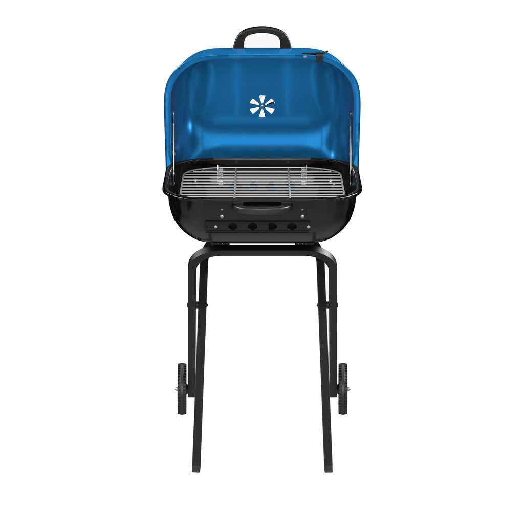 Americana Walk-A-Bout, Original Square Charcoal Grill-100% Pre-Assembled Portable Steel, Blue