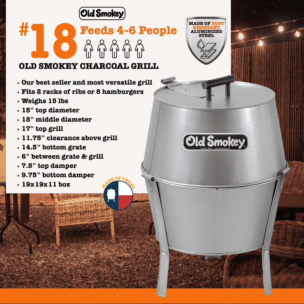 Old Smokey 18 inch Portable Charcoal Grill, Durable Steel BBQ Grill
