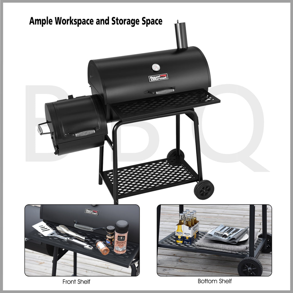 Royal Gourmet CC1830FC 28 Charcoal Grill with Offset Smoker, With Cover,855 Sq. In. Cooking Area, Front Shelf,Charcoal Grill for Outdoor Grilling and Backyard Cooking, Black