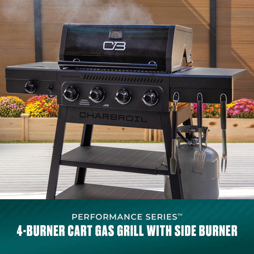 Charbroil Gas Grill, Performance Series FlavorMax 4 Burner Grill with Side Burner, Black
