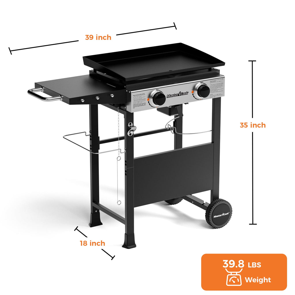 Master Cook 2-Burners Propane Griddle, Flat Top Gas Grill Griddle with Side Shelves for Outdoor BBQ, Camping