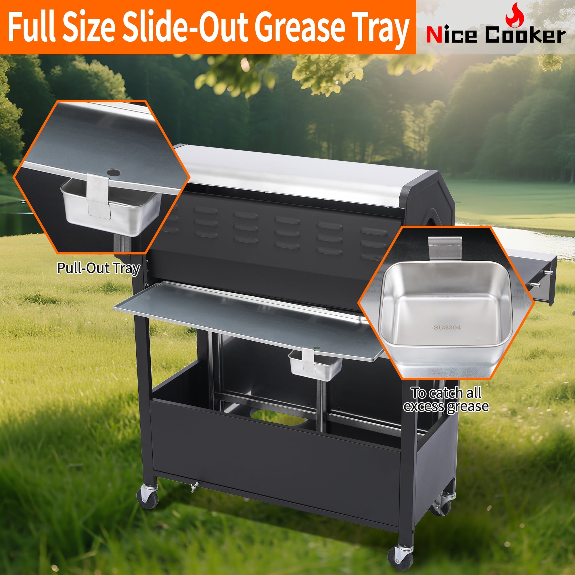 Nice Cooker 6-Burner Propane Gas BBQ Grill with Side Burner - 65850 BTU Total Output Stainless Steel Grills with Enameled Cast Iron Grill for Outdoor Backyard Barbecue, 620 SQ. IN. Cooking Area