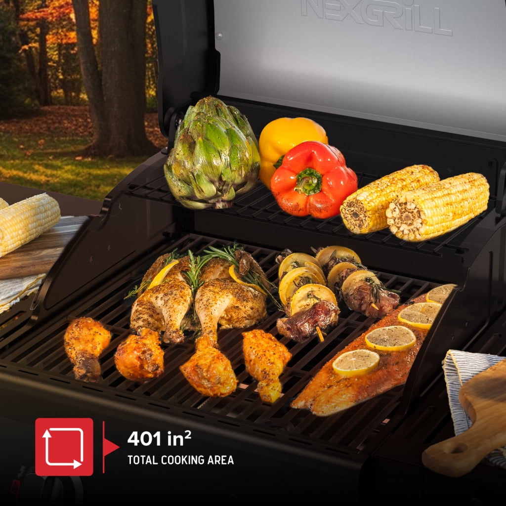 Nexgrill Deluxe 2-Burner Gas Grill with 401 SQ In Grate, 28000 BTUs, Stainless Steel Control Panel & Foldable Side Table, Propane BBQ Grill for Outdoor Cooking, Patios, Backyards and More -720-0864RA
