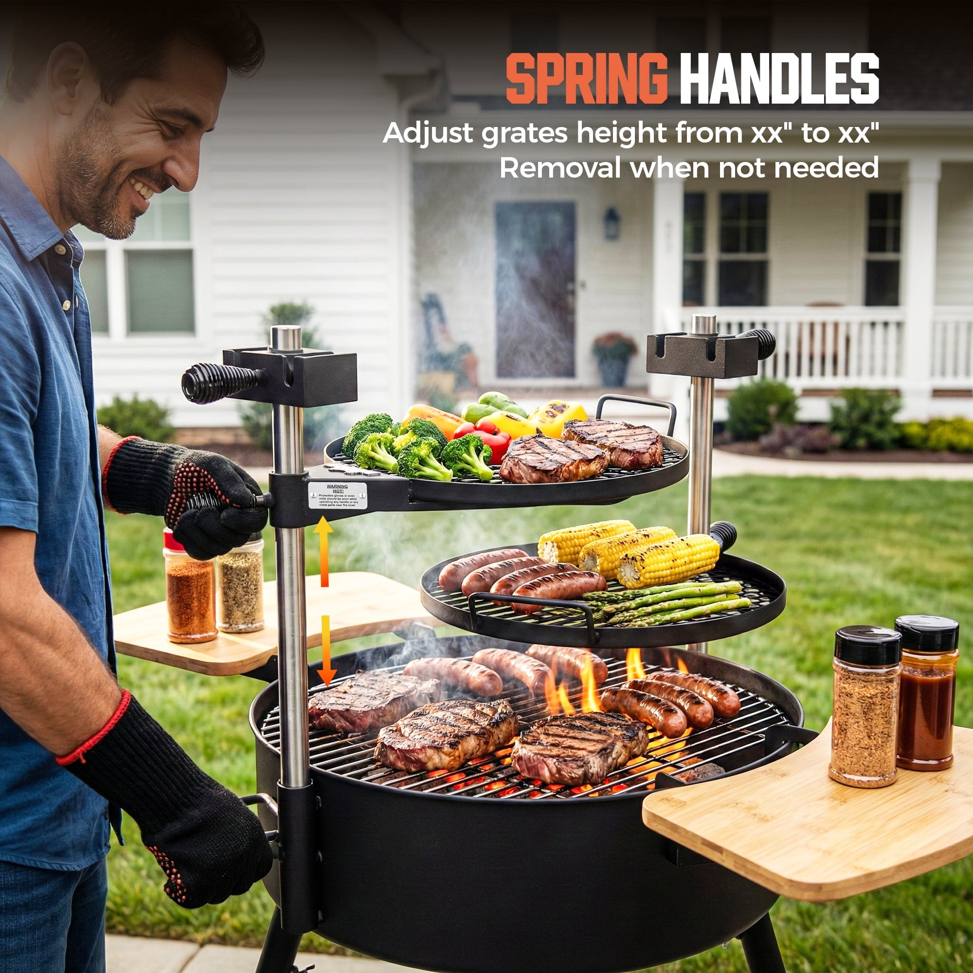 BIG HORN OUTDOORS Portable Santa Maria Style Charcoal Grill, Multifunctional BBQ Grill for Backyard Patio Garden