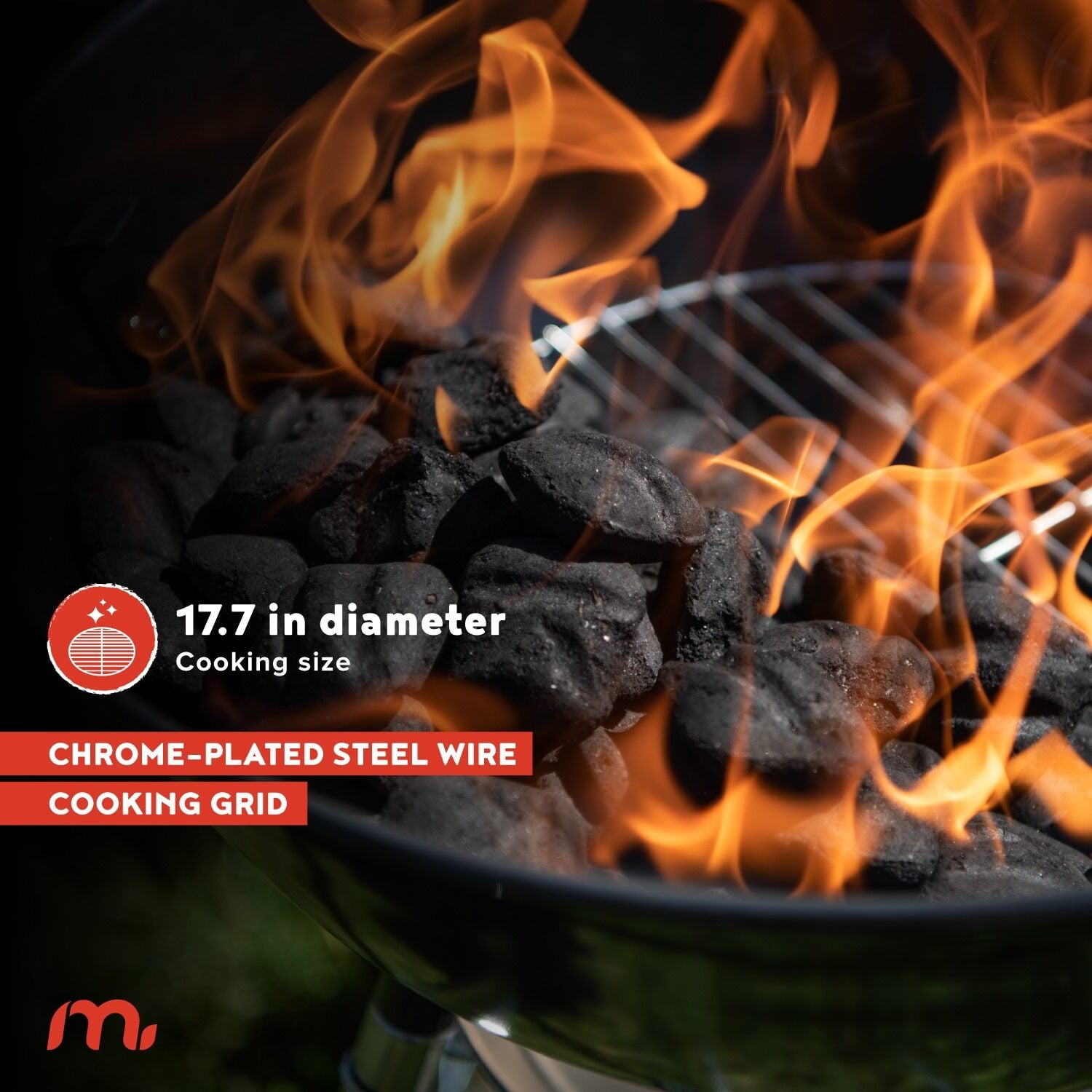 Megamaster – 22 Deluxe Charcoal Barbecue Grill with Adjustable Air Vent, Built-In Temperature Gauge, 368 SQ. In Cooking Area, Storage Rack, Portable Grill for Camping, Picnics, and More - 810-23003