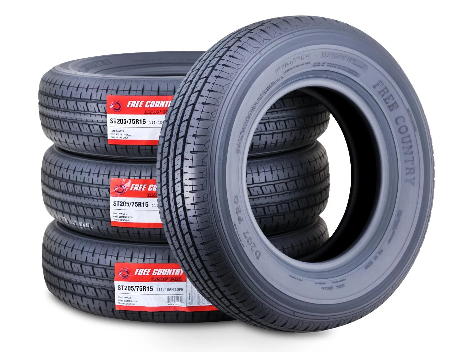 Free Country Heavy Duty ST205/75R15 10PR Load Range E Steel Belted Radial w/Scuff Guard Trailer Tire, Set of 4