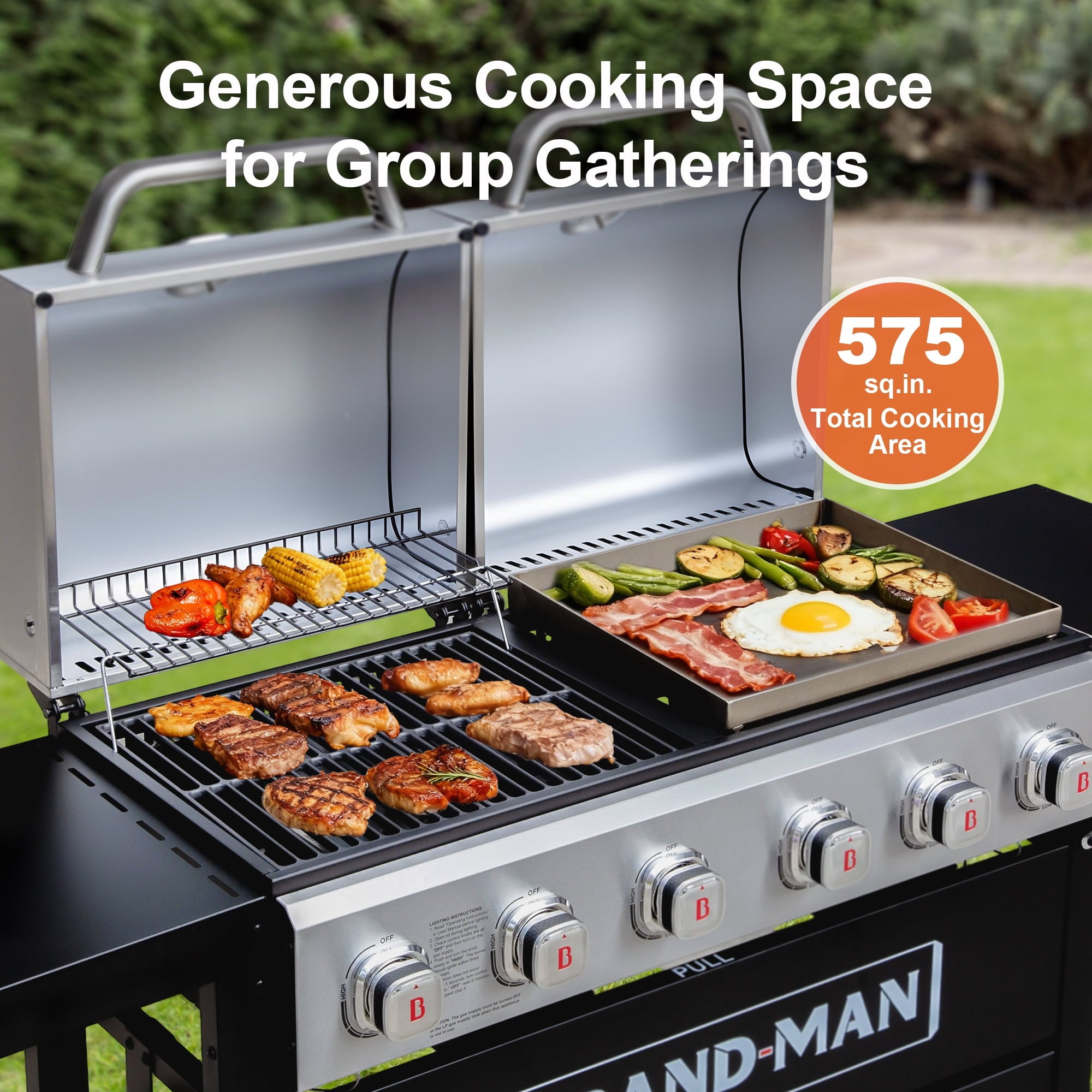 Brand Man Propane Gas & Charcoal Grill Combo with Griddle Dual Fuel BBQ Grill for Outdoor Barbecue, Black