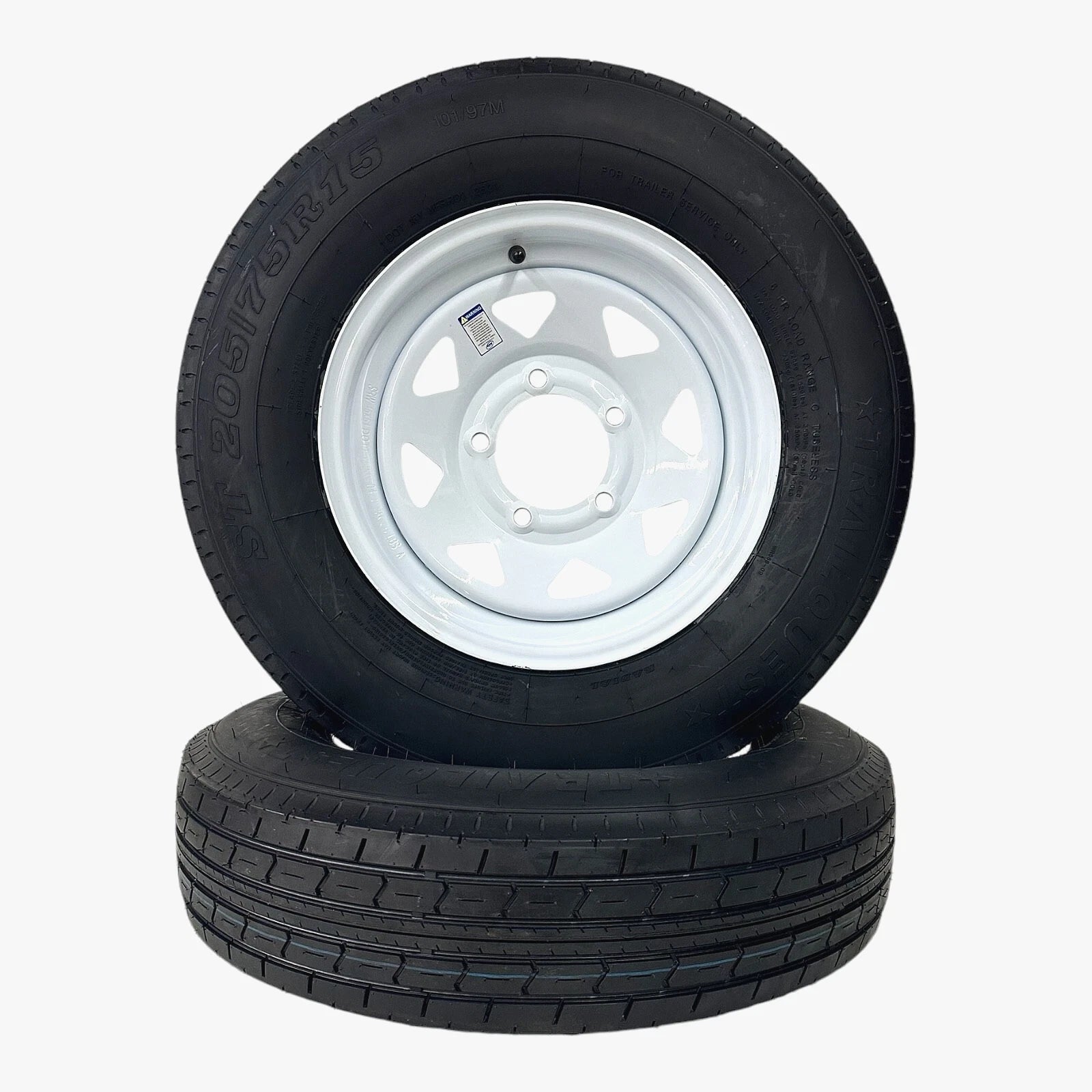 2-Pack Trailer Tire on Rim ST205/75R15 TrailQuest LRC 6 Ply Radial 5 Lug White Spoke Wheel with 5X5.5 Bolt Pattern