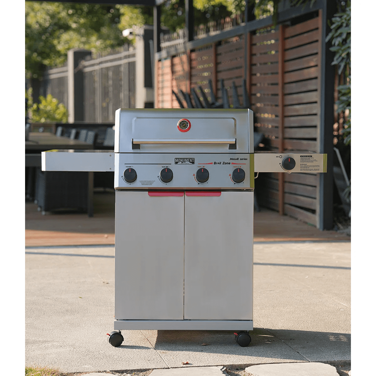 Monument Grills 4 +1 Burner Propane Gas Grill,49,000 BTU Stainless Steel Outdoor Patio Barbecue Grill with Folding Shelves and Flip Rack,Mesa II 415BZ