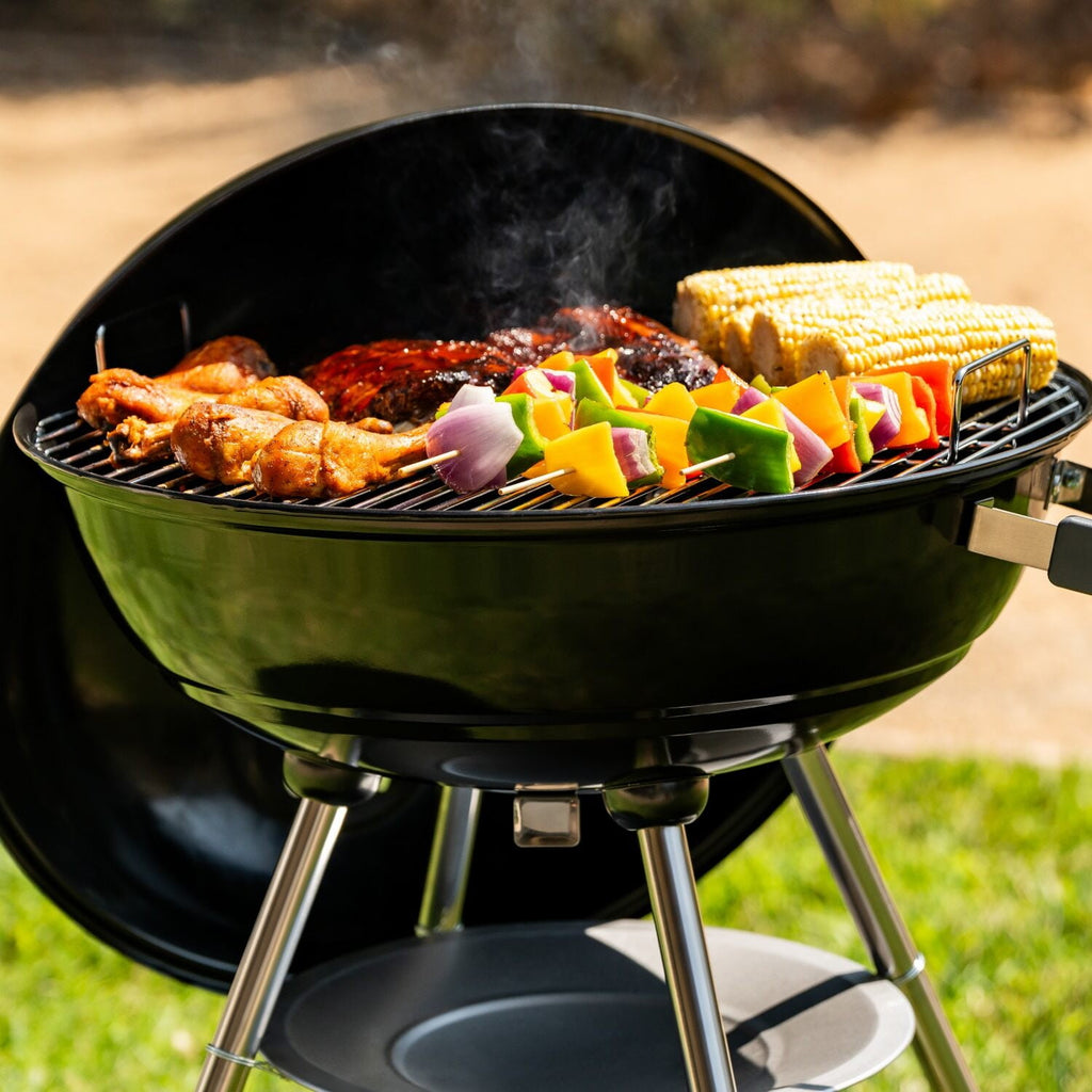 Megamaster – 22 Deluxe Charcoal Barbecue Grill with Adjustable Air Vent, Built-In Temperature Gauge, 368 SQ. In Cooking Area, Storage Rack, Portable Grill for Camping, Picnics, and More - 810-23003