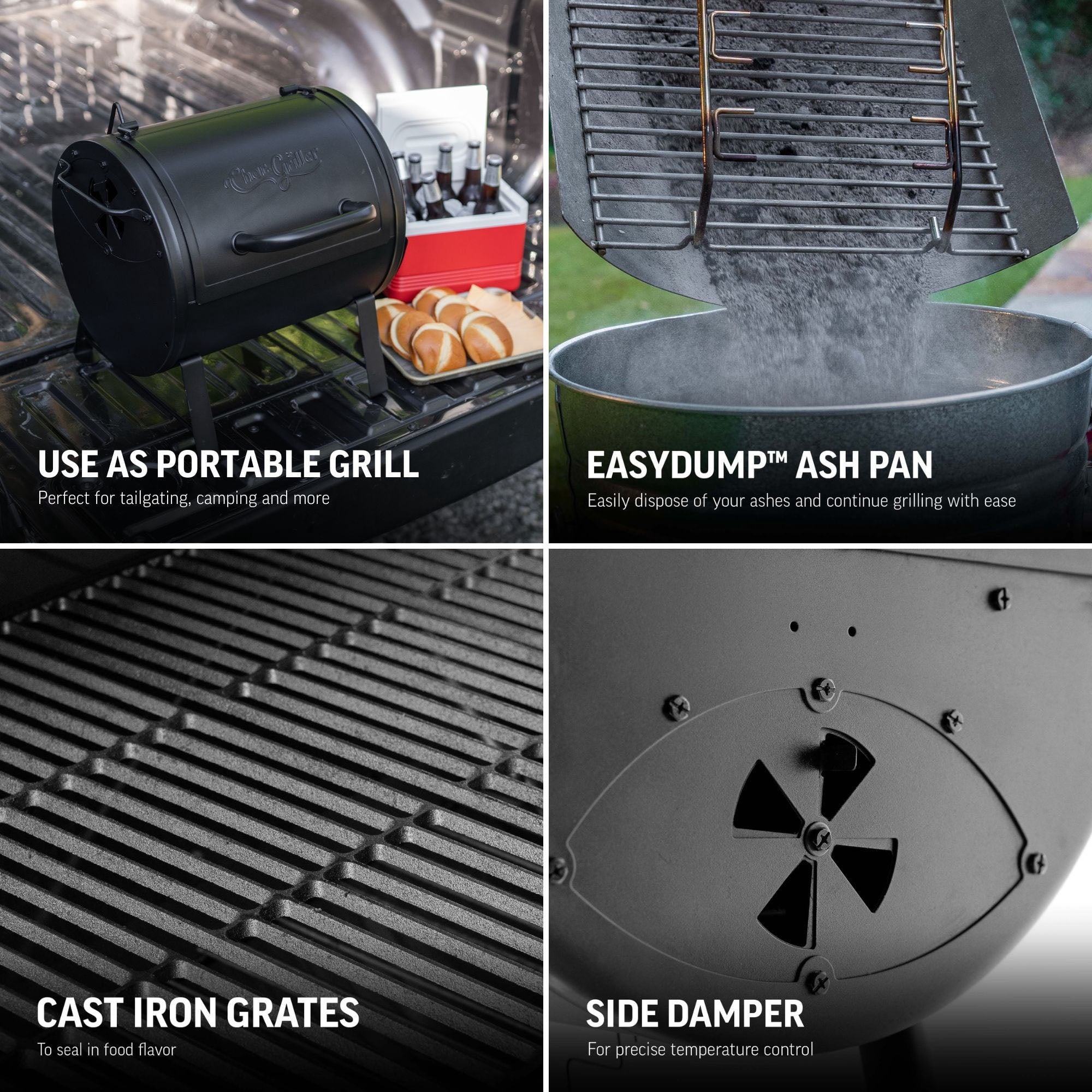 Char-Griller® Portable Pro™ Portable Charcoal Grill and Side Fire Box