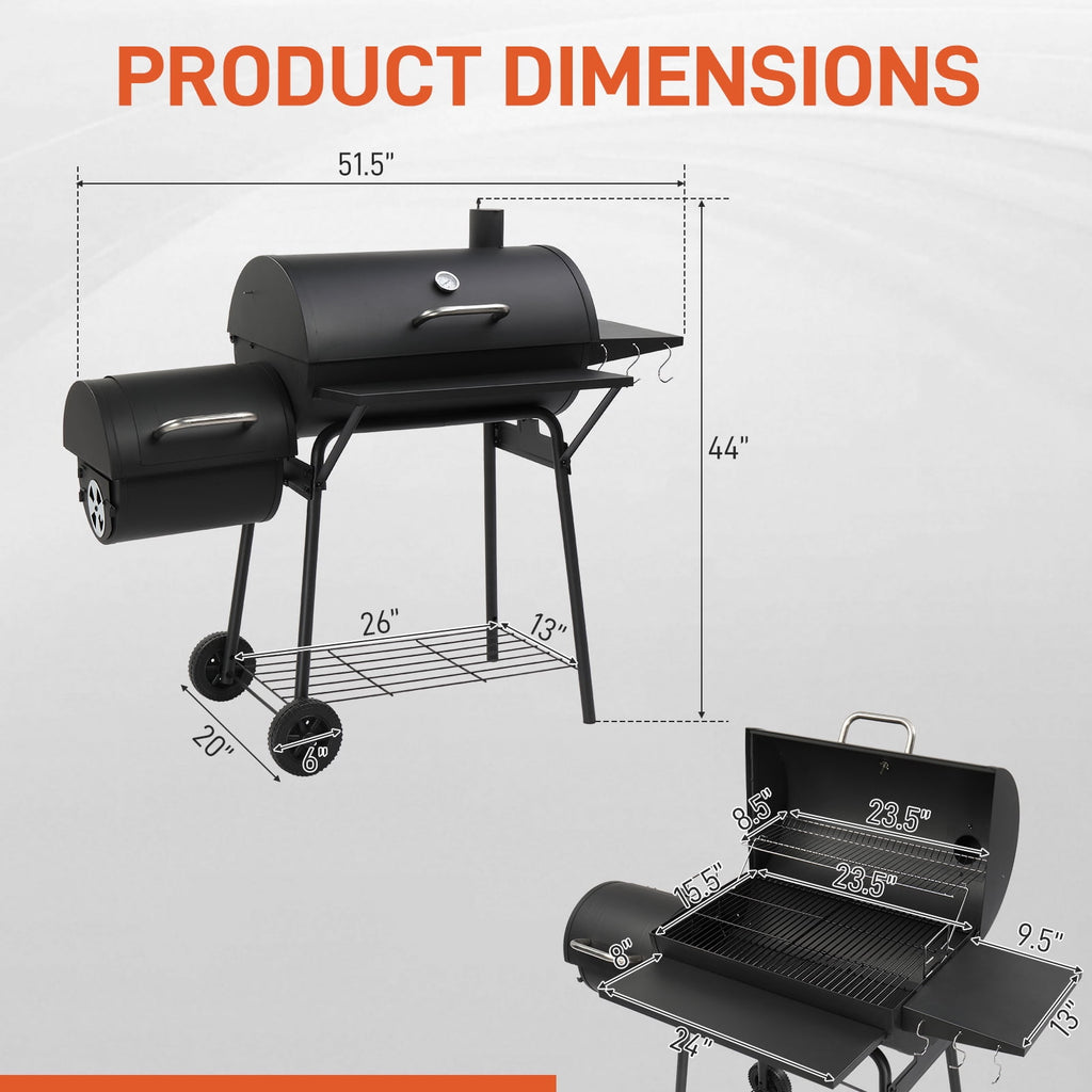 Zimtown BBQ Charcoal Grill Outdoor Barbecue Pit with Offset Smoker for Outdoor Cooking