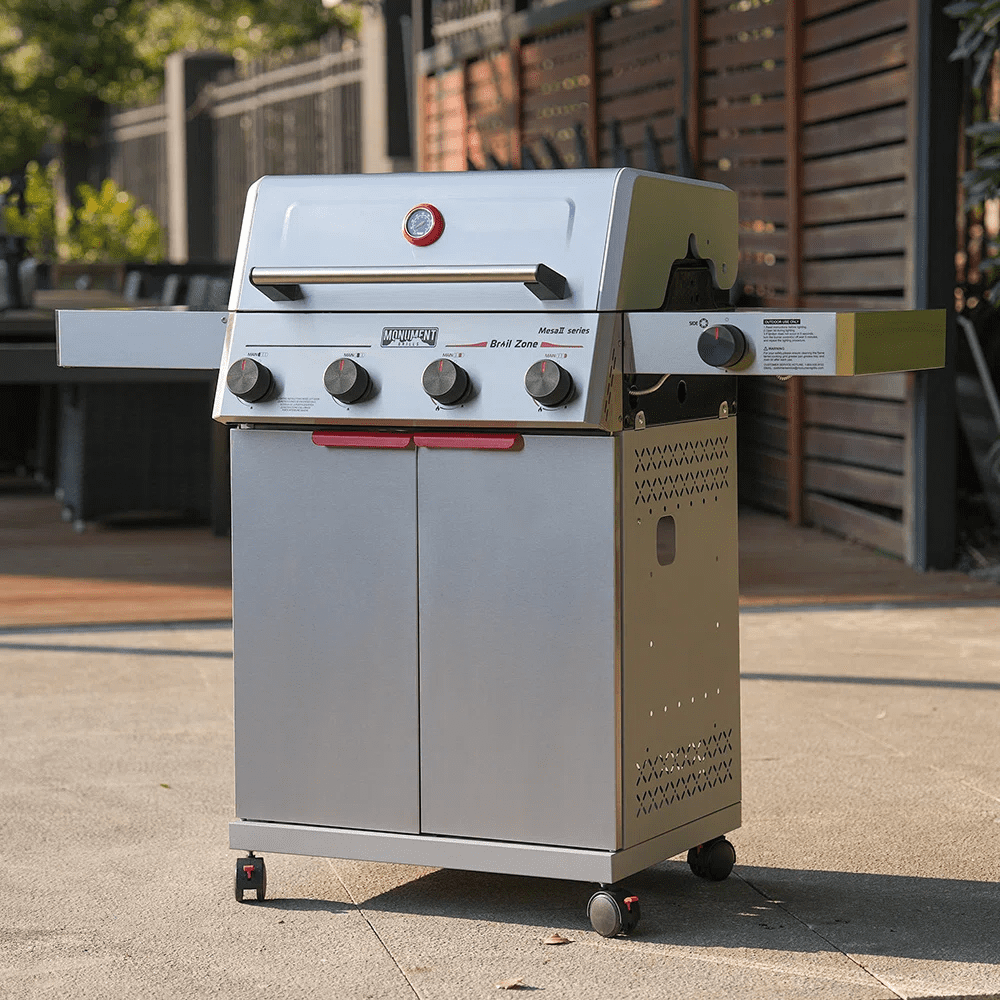 Monument Grills 4 +1 Burner Propane Gas Grill,49,000 BTU Stainless Steel Outdoor Patio Barbecue Grill with Folding Shelves and Flip Rack,Mesa II 415BZ