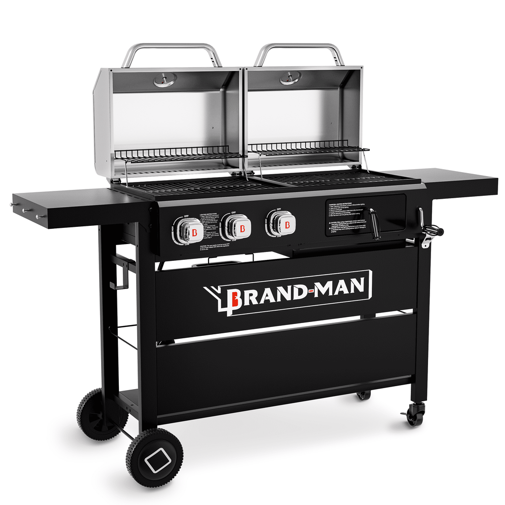 Brand Man Propane Gas & Charcoal Grill Combo with Griddle Dual Fuel BBQ Grill for Outdoor Barbecue, Black