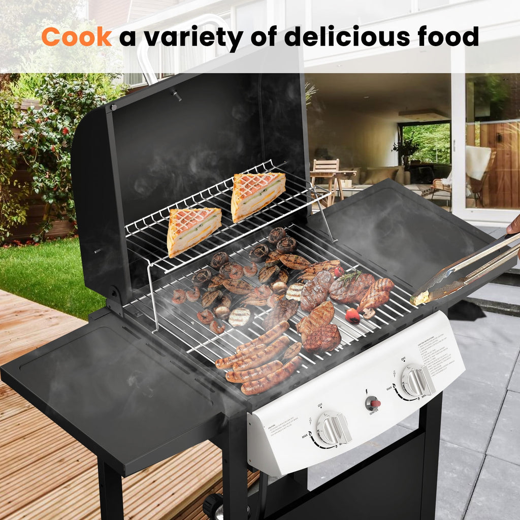 LHRIVER Stainless Steel 3 Burner Propane Gas Grill with Side Burner, 34,000 BTU Patio Garden Barbecue Grill,Porcelain-Enameled Cast Iron Grates