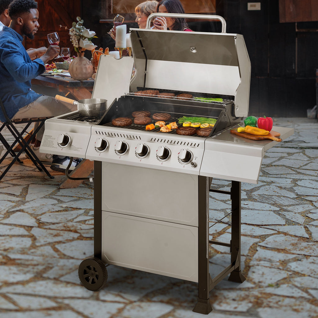 Royal Gourmet GA5401T 5-Burner BBQ Liquid Propane Gas Grill with Side Burner, Stainless Steel 60,000 BTU Barbecue Grill for Patio Garden Picnic Backyard Party, Silver