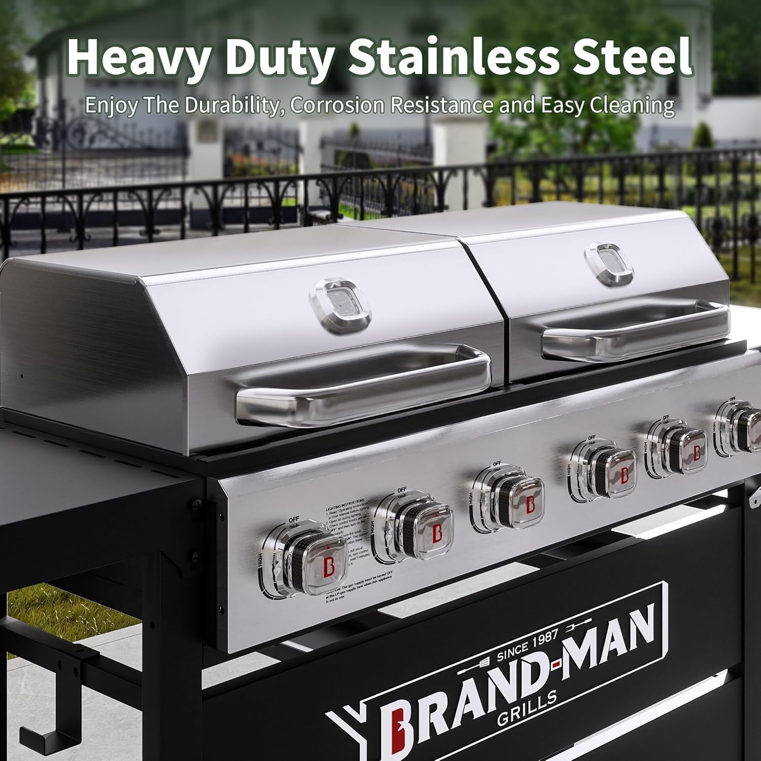 Brand Man Propane Gas & Charcoal Grill Combo with Griddle Dual Fuel BBQ Grill for Outdoor Barbecue, Black