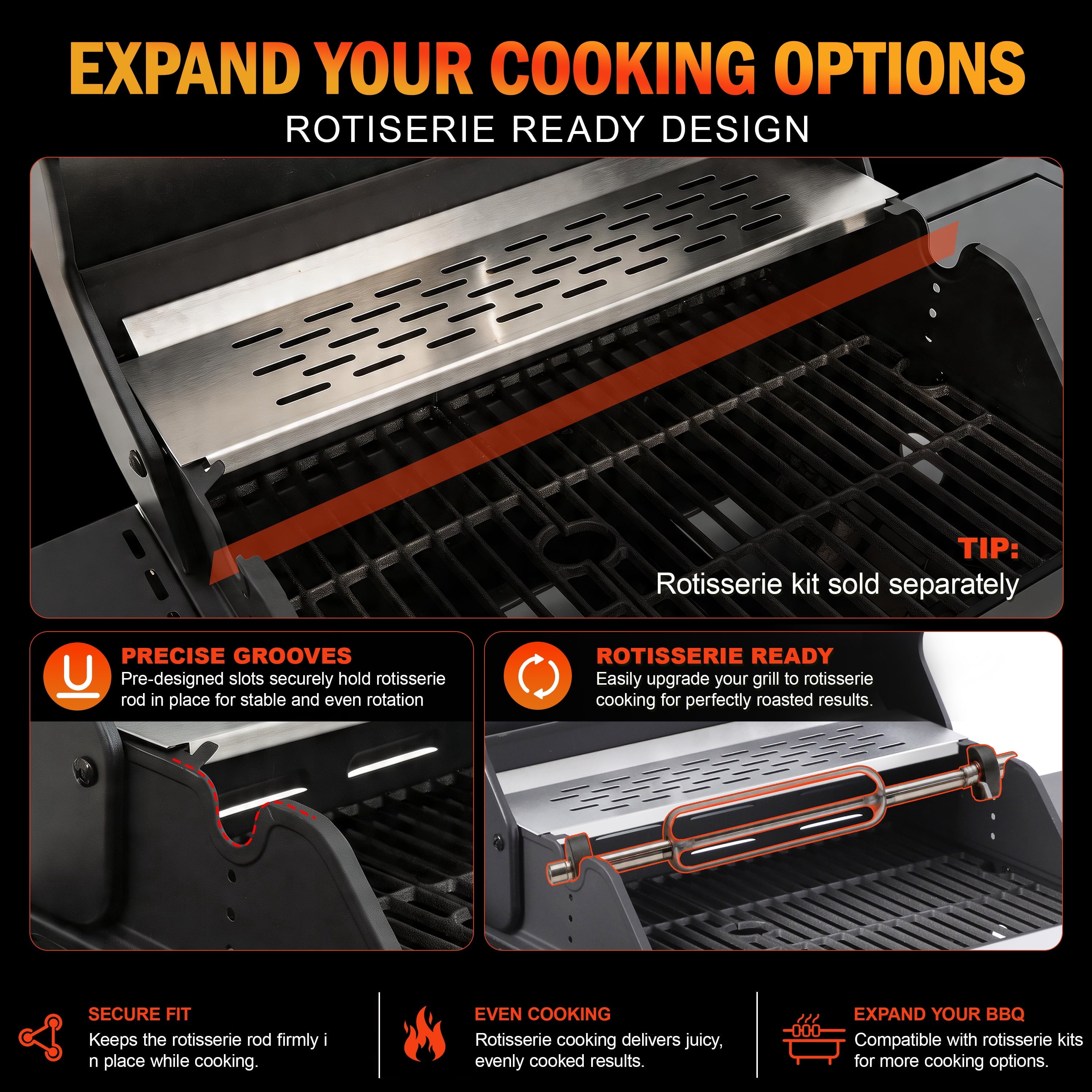 Segmart 3 Burner Propane Gas Grill with Side Burner, 37,000 BTU Outdoor Cooking BBQ Grill with Porcelain-Enameled Cast Iron Grates, Equipped with Temperature, Tool Hooks, and Bottle Opener