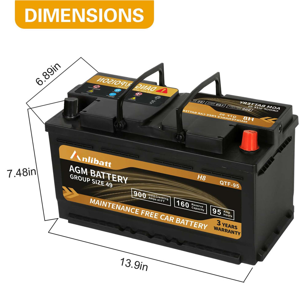 Anlibatt Car AGM Battery Group Size 48 H6 Start Stop Battery 12V 70Ah 760CCA Maintenance Free Rechargeable