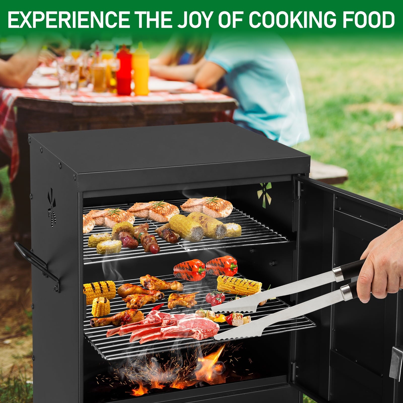Zimtown Charcoal Grill BBQ Smoker Outdoor Barbecue Pit with 3 Levels Patio Backyard Black
