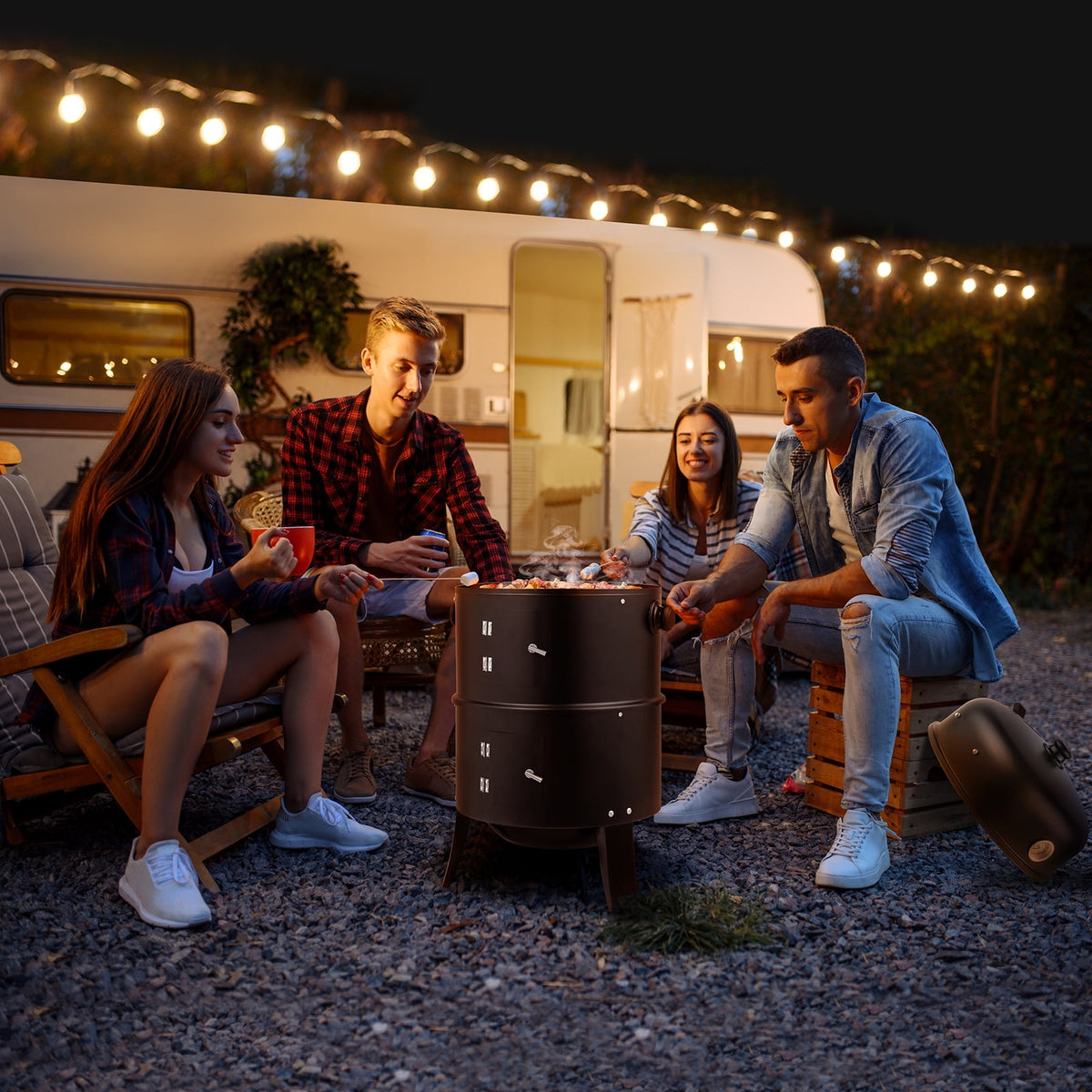 Zimtown BBQ Charcoal Grill Outdoor Barbecue Pit Smoker with 3 Levels Patio Backyard Black