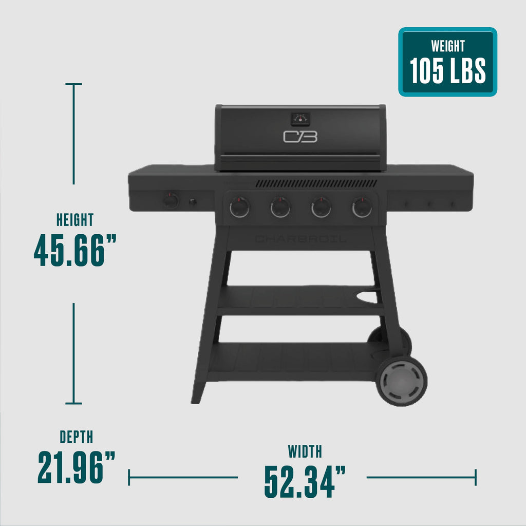 Charbroil Gas Grill, Performance Series FlavorMax 4 Burner Grill with Side Burner, Black