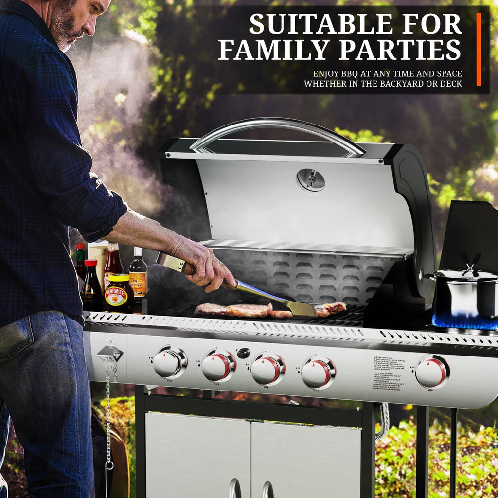 3-Burner Propane Gas Grill with Side Burner,34,000 BTU Stainless Steel BBQ Grill with Side Shelves and Wheels,Outdoor Grill for for Patio,Backyard,Garden,Camping Cooking