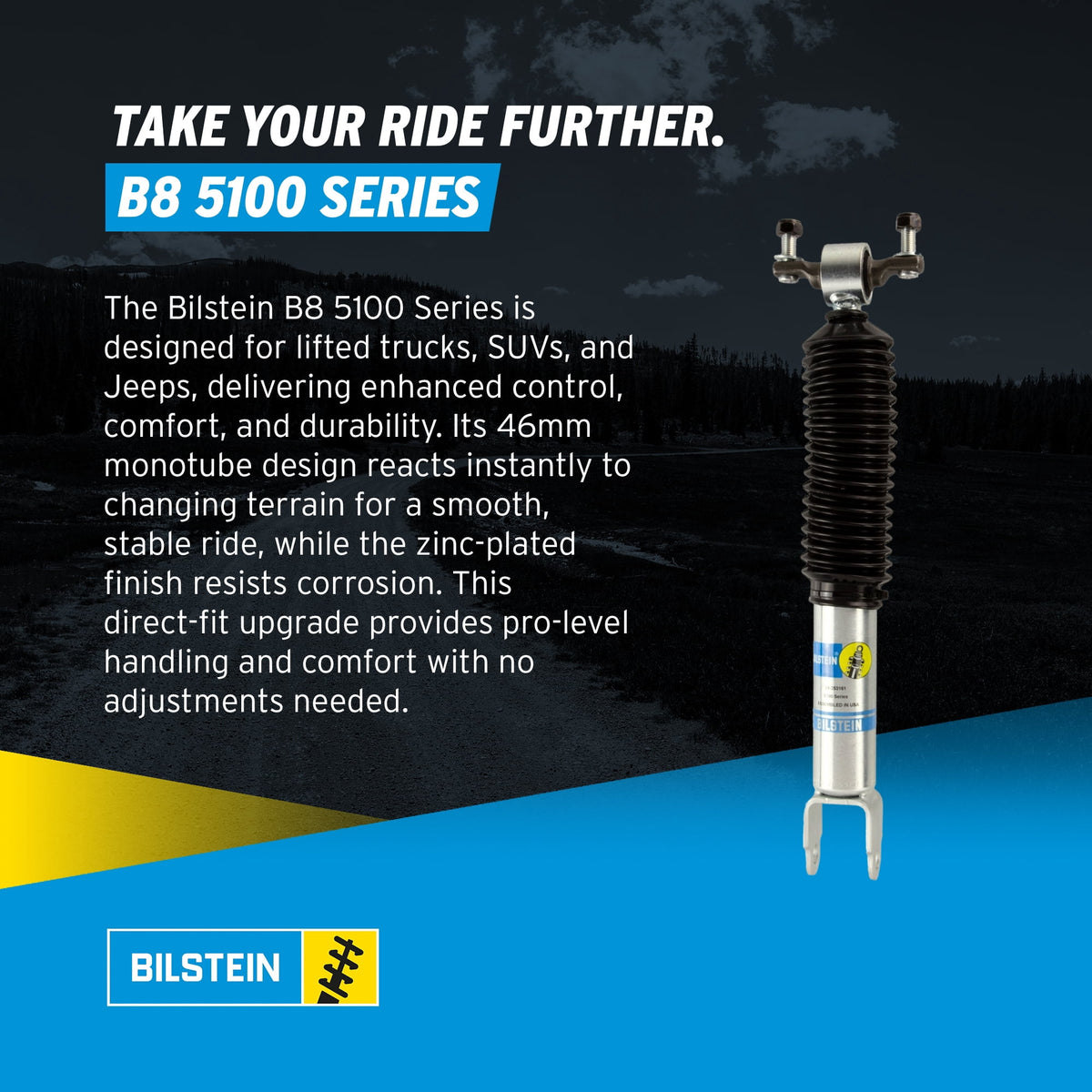 Bilstein Set of Front and Rear B8 5100 Series Shocks with Steering Stabilizer Compatible with 2011-2016 Silverado / Sierra 2500 / 3500 HD with 1.5 Front & 0-1 Rear Lift