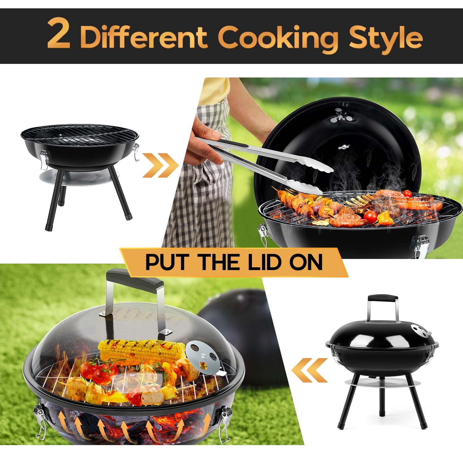Coliware 14 inch Small Charcoal Grill, Portable Chargrills Tabletop Grill with accessories tools, Expert Barbecue Smoker for picnic camping patio backyard, Outdoor Oven