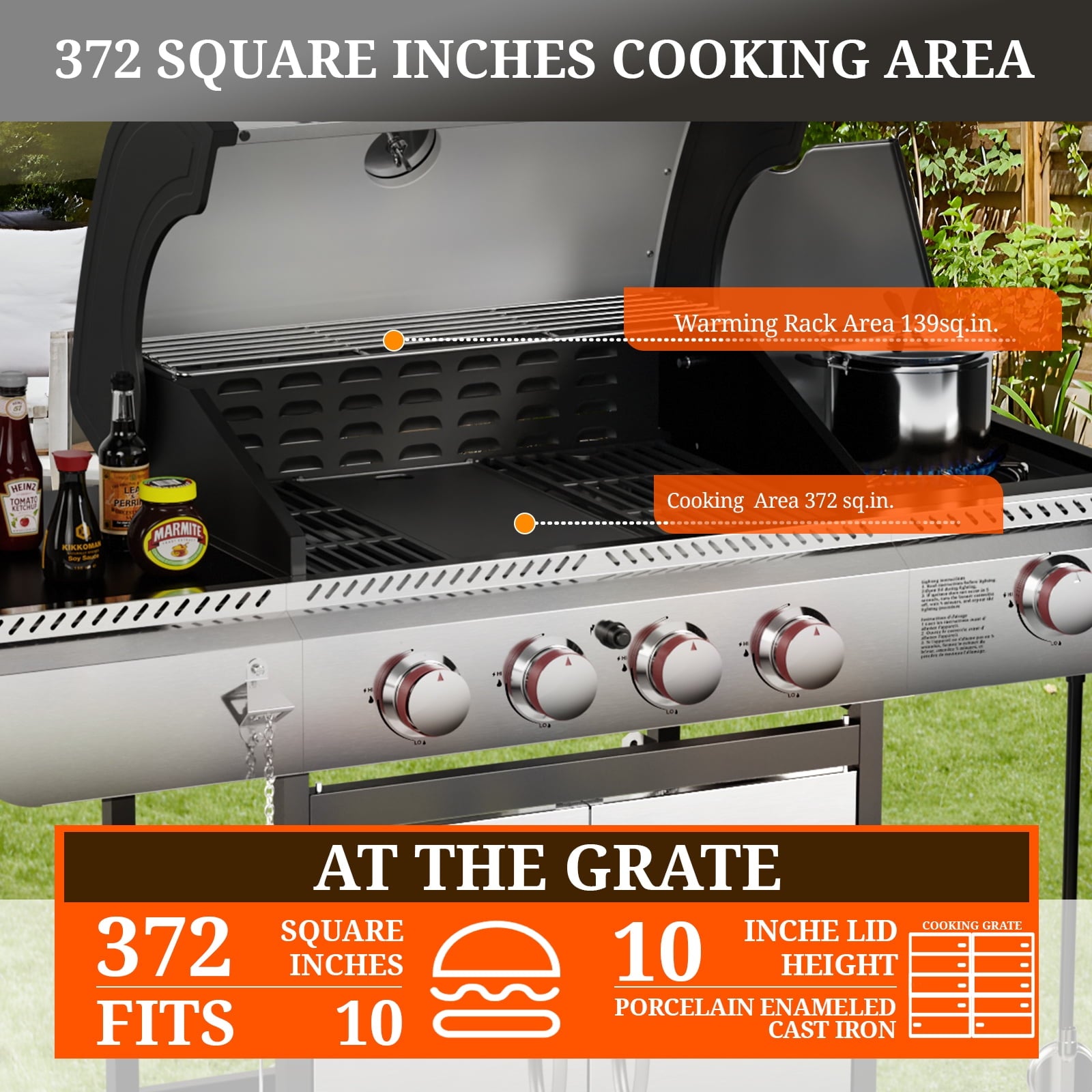 3-Burner Propane Gas Grill with Side Burner,34,000 BTU Stainless Steel BBQ Grill with Side Shelves and Wheels,Outdoor Grill for for Patio,Backyard,Garden,Camping Cooking