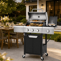 3-Burner Gas Grill with Side Burner, 40,500 BTU Propane BBQ Grill with Porcelain-Enameled Cast Iron Grates, Built-in Thermometer, Ideal for Patio Camping Outdoor Cooking
