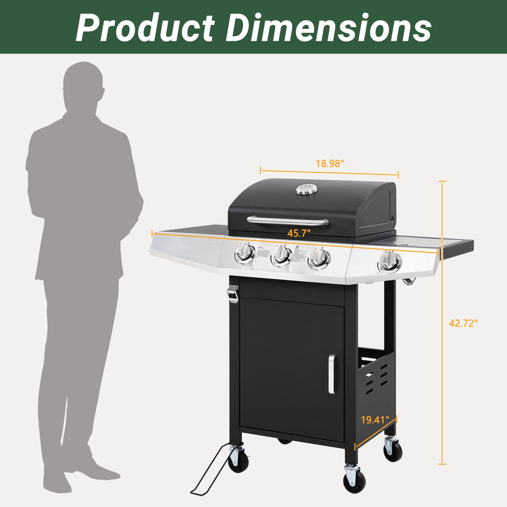 Enyopro 3-Burner Propane Gas Grill, 30000 BTU BBQ Grill with Foldable Side Table, Stainless Steel Warming Rack, Hooks, and Built-In Bottle Opener for Outdoor Barbecue
