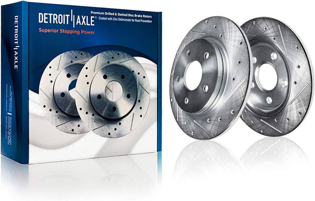 Detroit Axle - Brake Kit for 2016-2018 Lincoln MKX 2021-2023 Nautilus, Drilled Brake Rotors Brake Pads: 13.58 Front and 12.44 Solid Rear Rotor