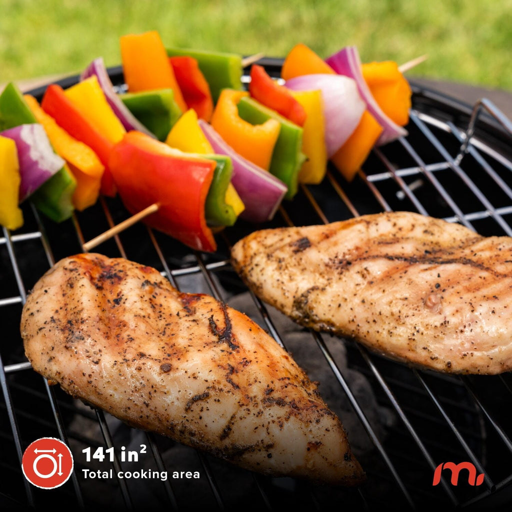 Megamaster – 22 Deluxe Charcoal Barbecue Grill with Adjustable Air Vent, Built-In Temperature Gauge, 368 SQ. In Cooking Area, Storage Rack, Portable Grill for Camping, Picnics, and More - 810-23003