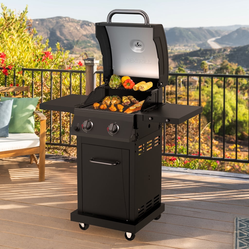 Nexgrill Deluxe 2-Burner Gas Grill with 401 SQ In Grate, 28000 BTUs, Stainless Steel Control Panel & Foldable Side Table, Propane BBQ Grill for Outdoor Cooking, Patios, Backyards and More -720-0864RA