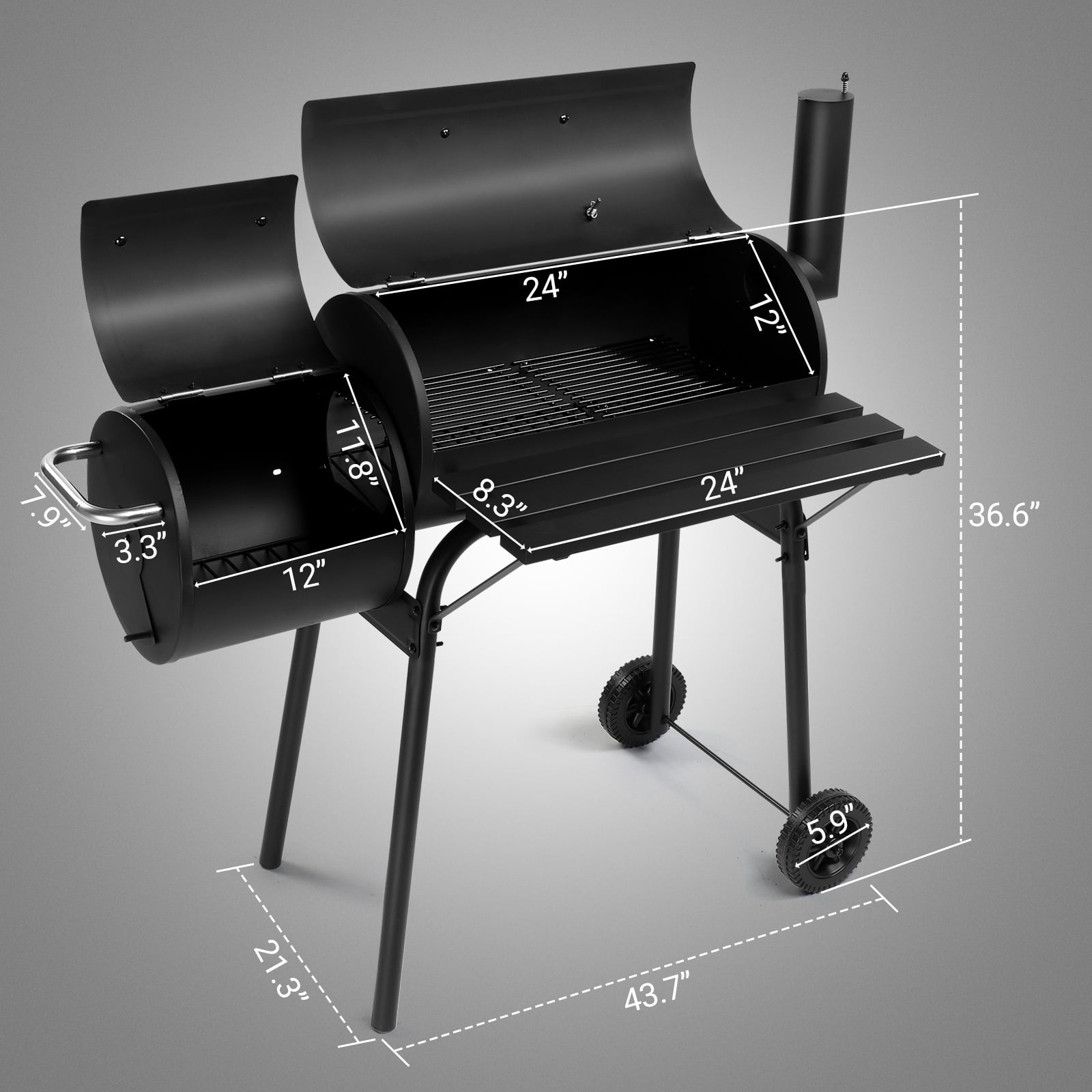 Segmart BBQ Charcoal Grill, 45.28-inch Length Portable Barbecue Grill, Offset Smoker Barbecue Oven with Wheels & Thermometer for Outdoor Picnic Camping Patio Backyard