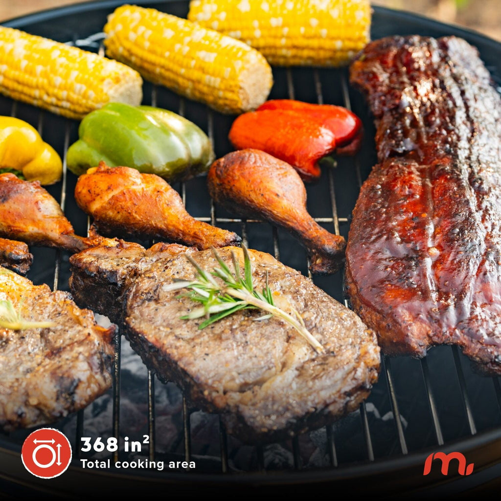Megamaster – 22 Deluxe Charcoal Barbecue Grill with Adjustable Air Vent, Built-In Temperature Gauge, 368 SQ. In Cooking Area, Storage Rack, Portable Grill for Camping, Picnics, and More - 810-23003