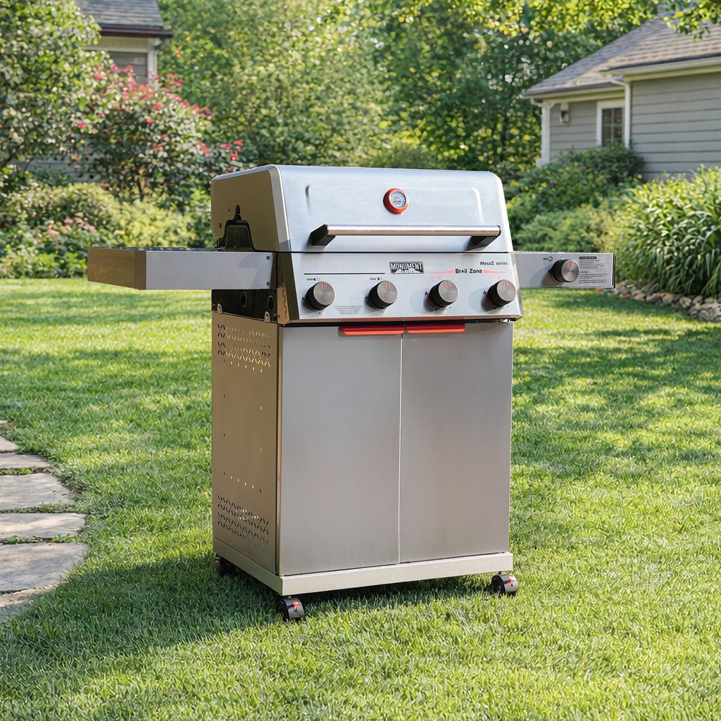 Monument Grills 4 +1 Burner Propane Gas Grill,49,000 BTU Stainless Steel Outdoor Patio Barbecue Grill with Folding Shelves and Flip Rack,Mesa II 415BZ