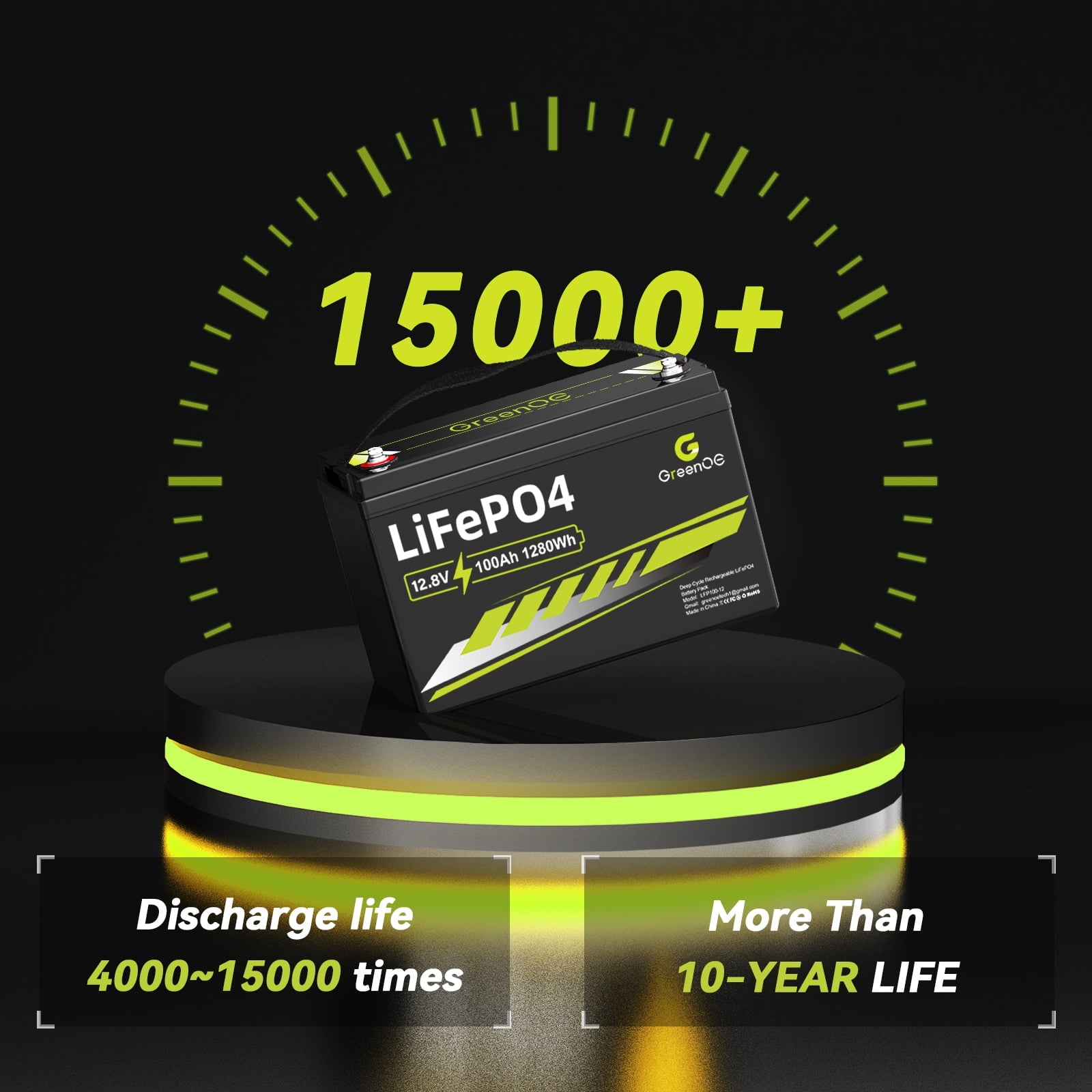 ‎GreenOE 12V 100Ah LiFePO4 Battery Group 31 with Built-in 100A BMS, 15000 Deep Cycles Rechargeable Lithium Battery Prefect for Solar System, Rvs, Marine, Vans, Trailer,Trolling Motor, Backup, 1 Pack
