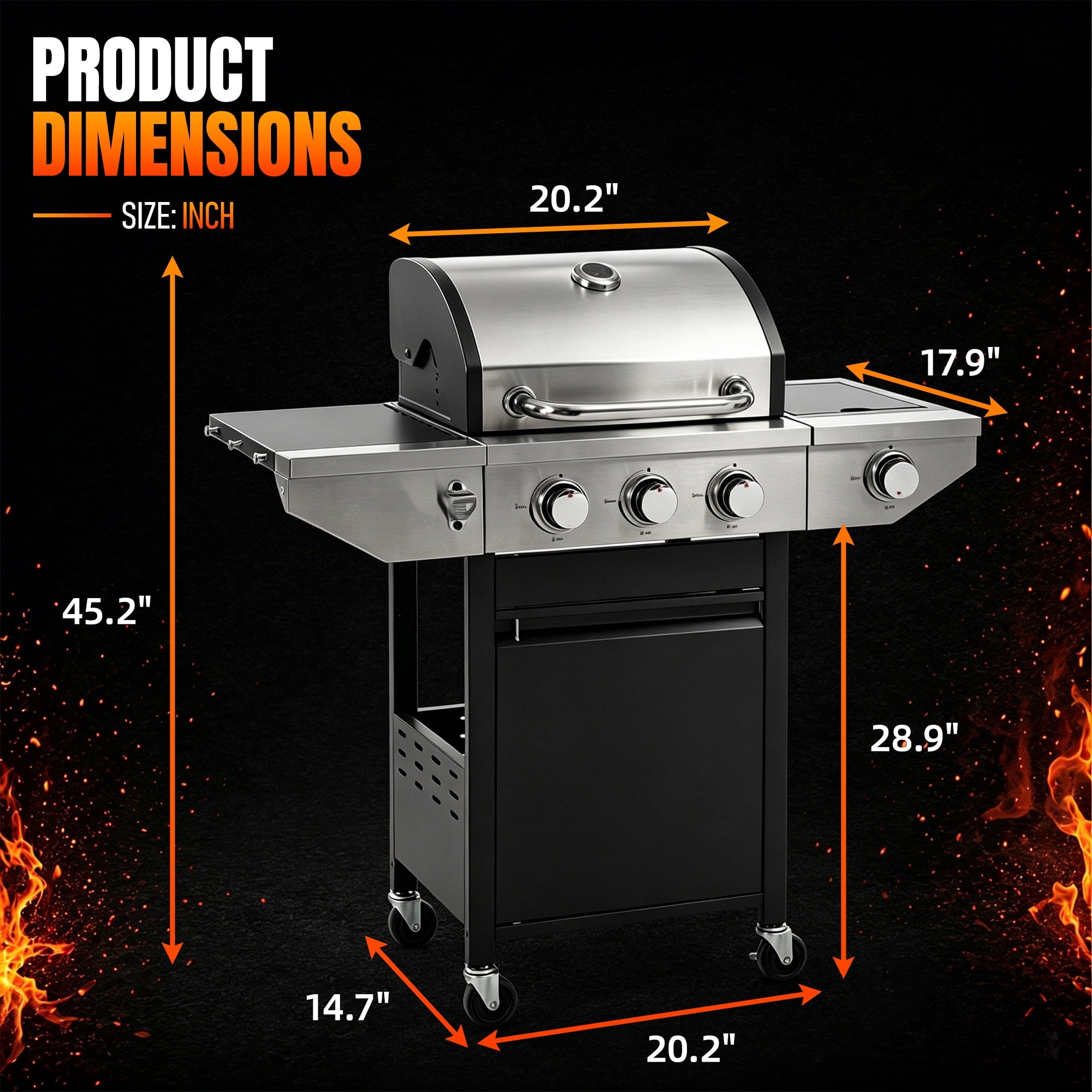 Segmart 3 Burner Propane Gas Grill with Side Burner, 37,000 BTU Outdoor Cooking BBQ Grill with Porcelain-Enameled Cast Iron Grates, Equipped with Temperature, Tool Hooks, and Bottle Opener