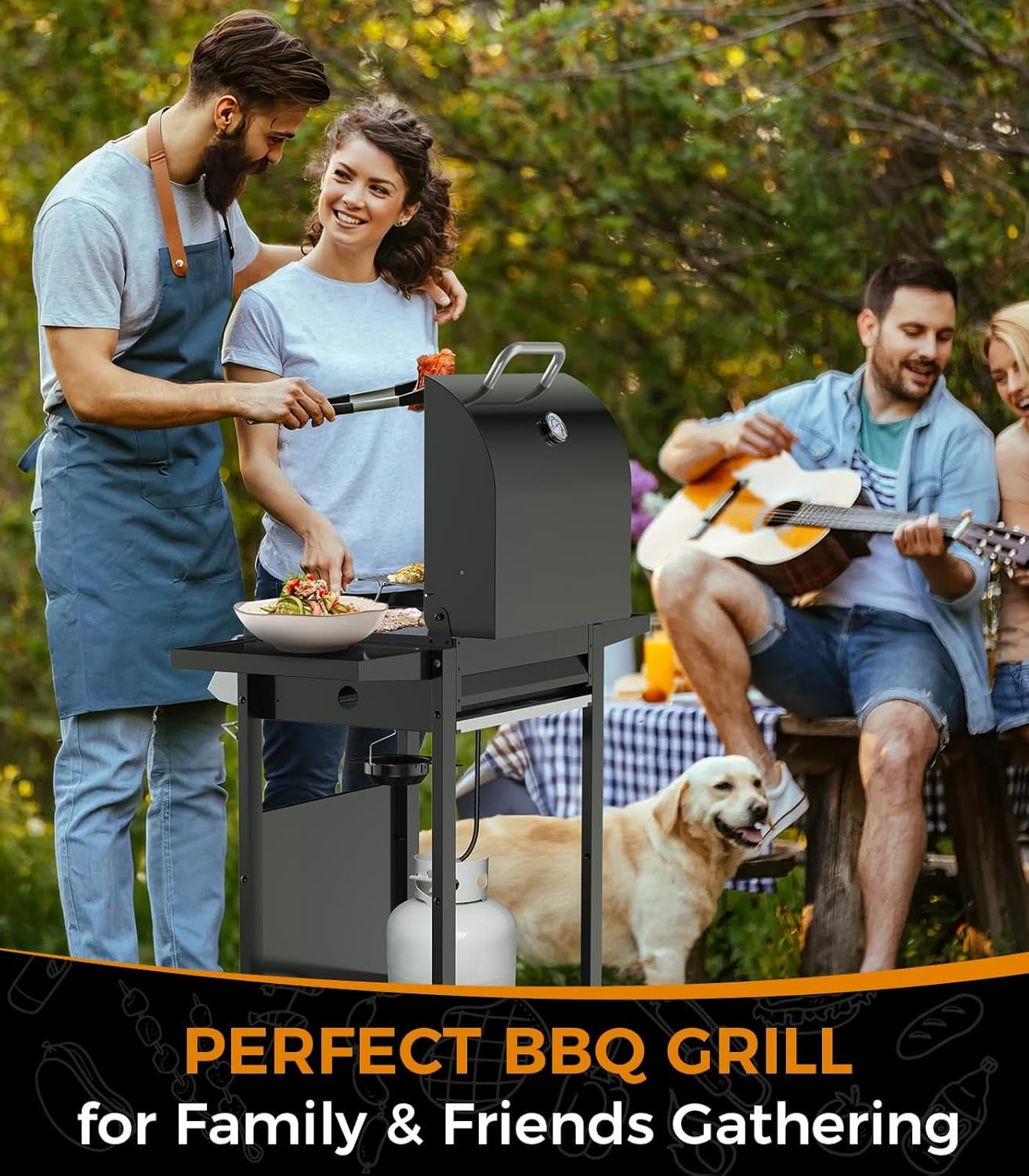 3-Burner Propane Gas Grill with Side Burner,34,000 BTU Stainless Steel BBQ Grill with Side Shelves and Wheels,Outdoor Grill for for Patio,Backyard,Garden,Camping Cooking