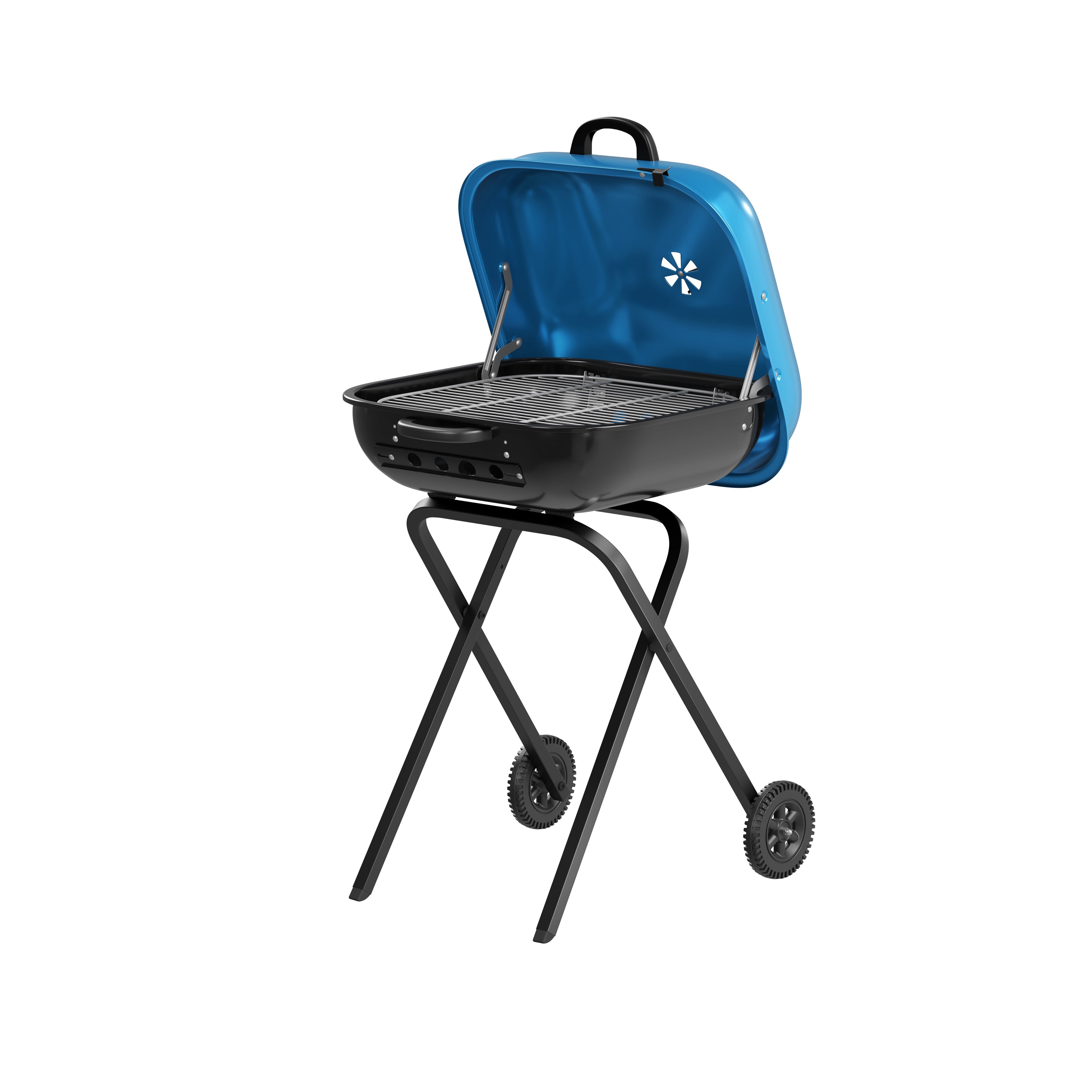 Americana Walk-A-Bout, Original Square Charcoal Grill-100% Pre-Assembled Portable Steel, Blue