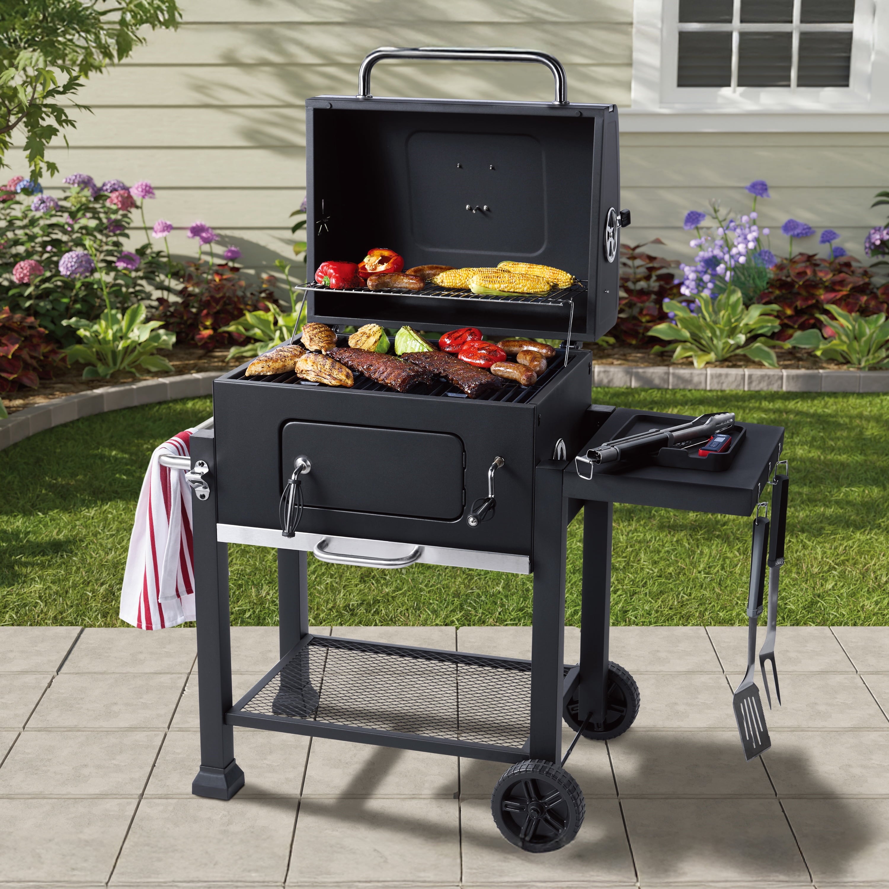 Expert Grill Charcoal Grill, 24 Inch Heavy Duty Charcoal Grill with Wheels, Black