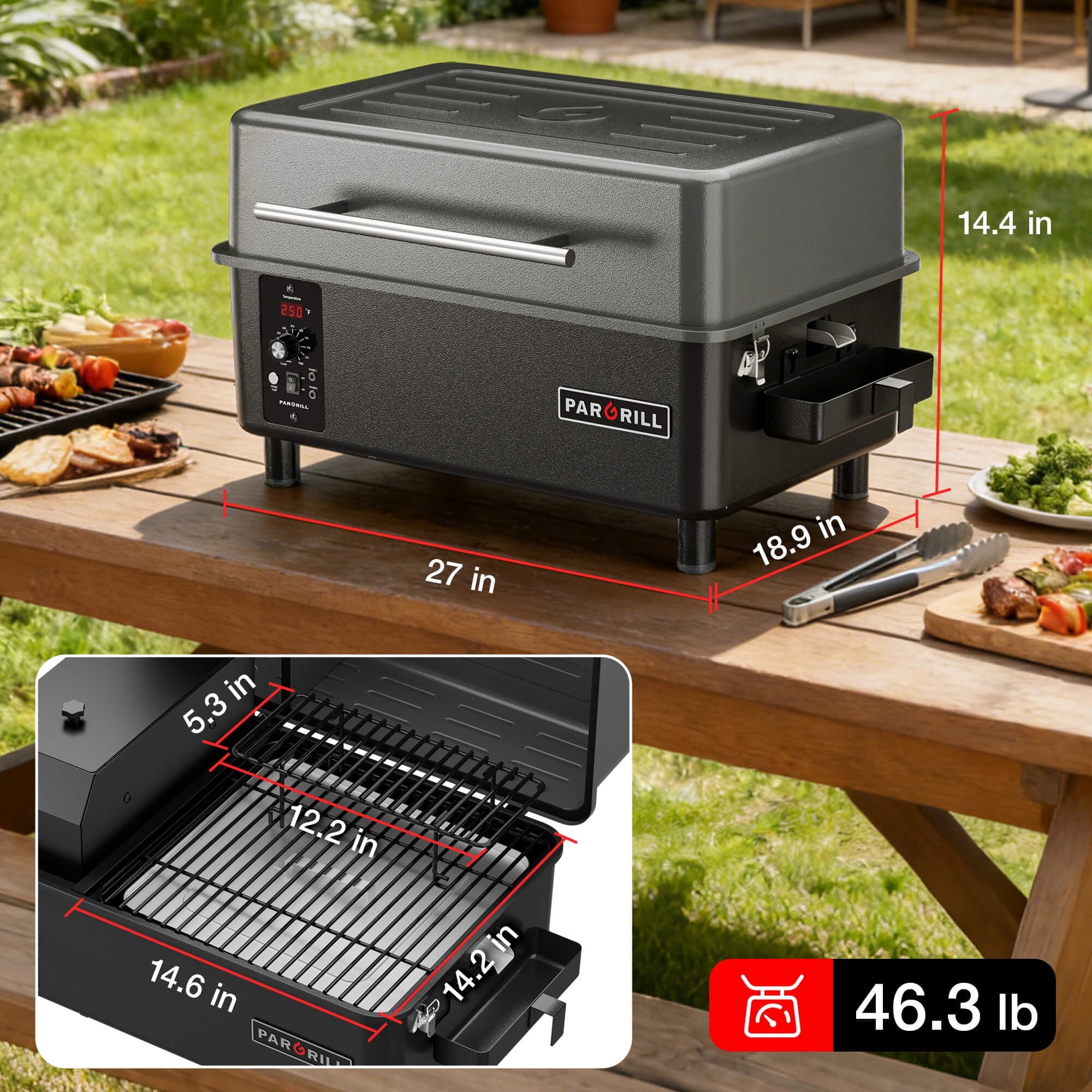 PARGRILL 271 sq.in Wood Pellet Grill & Smoker, Tabletop Portable BBQ Grill with Digital Control, for Camping, Tailgating, Patio & Backyard
