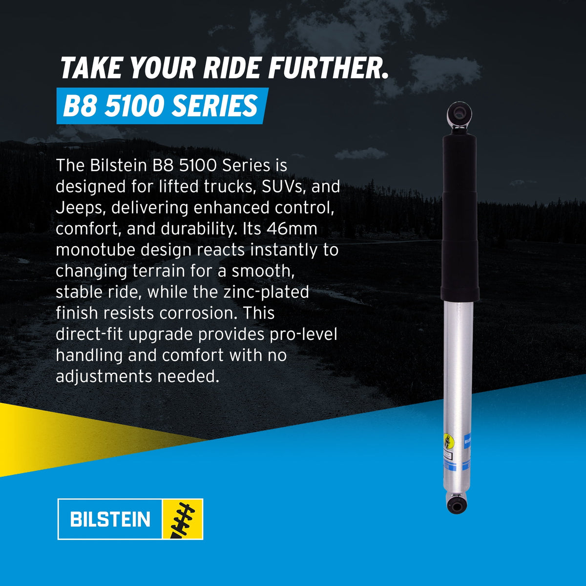 Bilstein Set of Front and Rear B8 5100 Series Shocks with Steering Stabilizer Compatible with 2011-2016 Silverado / Sierra 2500 / 3500 HD with 1.5 Front & 0-1 Rear Lift