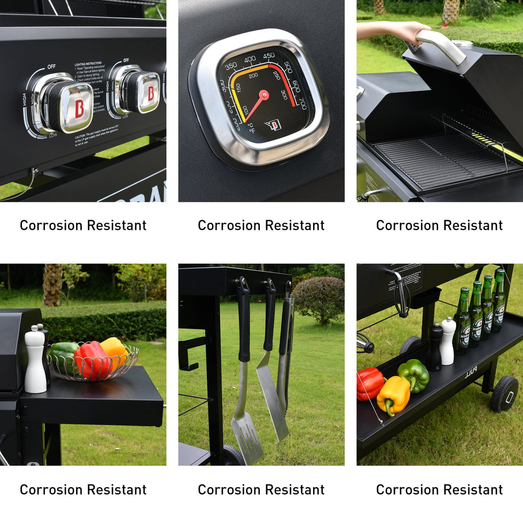 Brand Man Propane Gas & Charcoal Grill Combo with Griddle Dual Fuel BBQ Grill for Outdoor Barbecue, Black