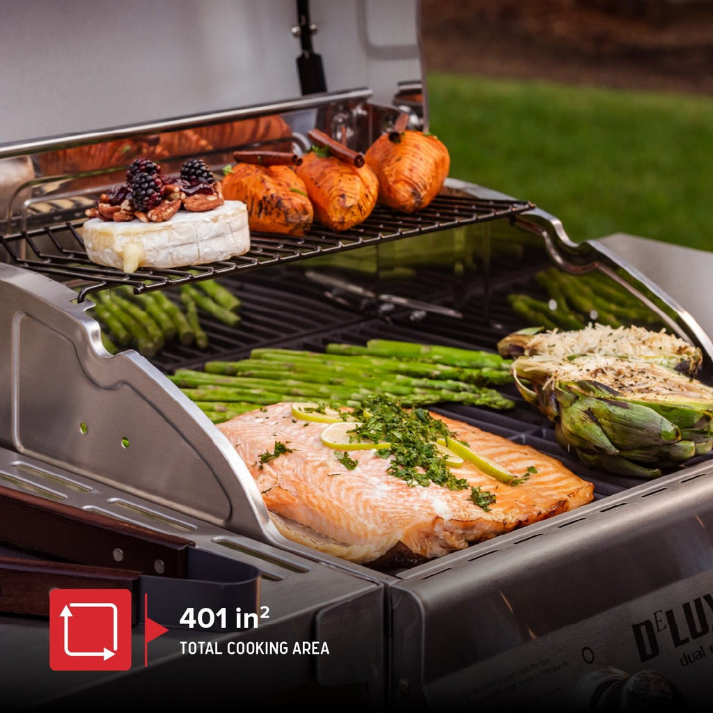 Nexgrill Deluxe 2-Burner Gas Grill with 401 SQ In Grate, 28000 BTUs, Stainless Steel Control Panel & Foldable Side Table, Propane BBQ Grill for Outdoor Cooking, Patios, Backyards and More -720-0864RA