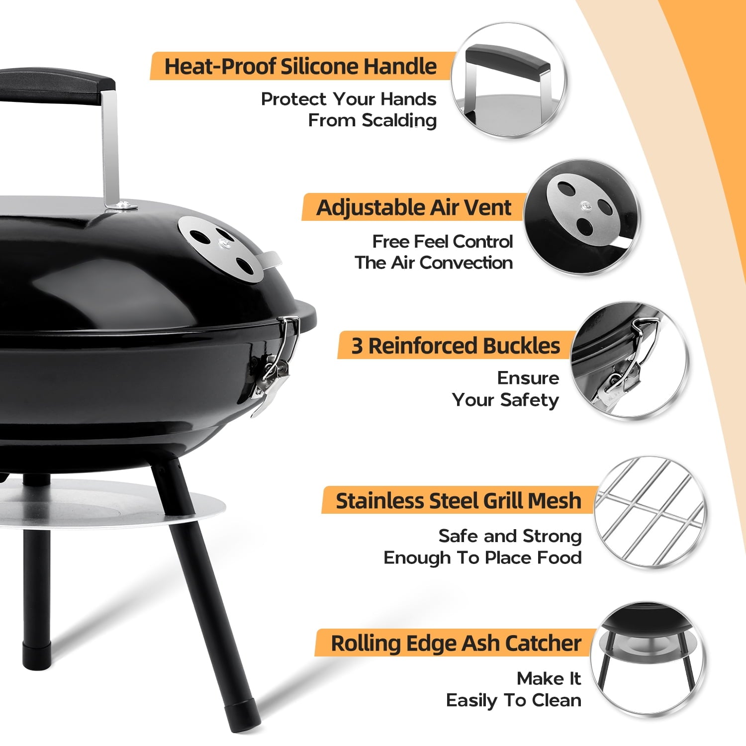 Coliware 14 inch Small Charcoal Grill, Portable Chargrills Tabletop Grill with accessories tools, Expert Barbecue Smoker for picnic camping patio backyard, Outdoor Oven