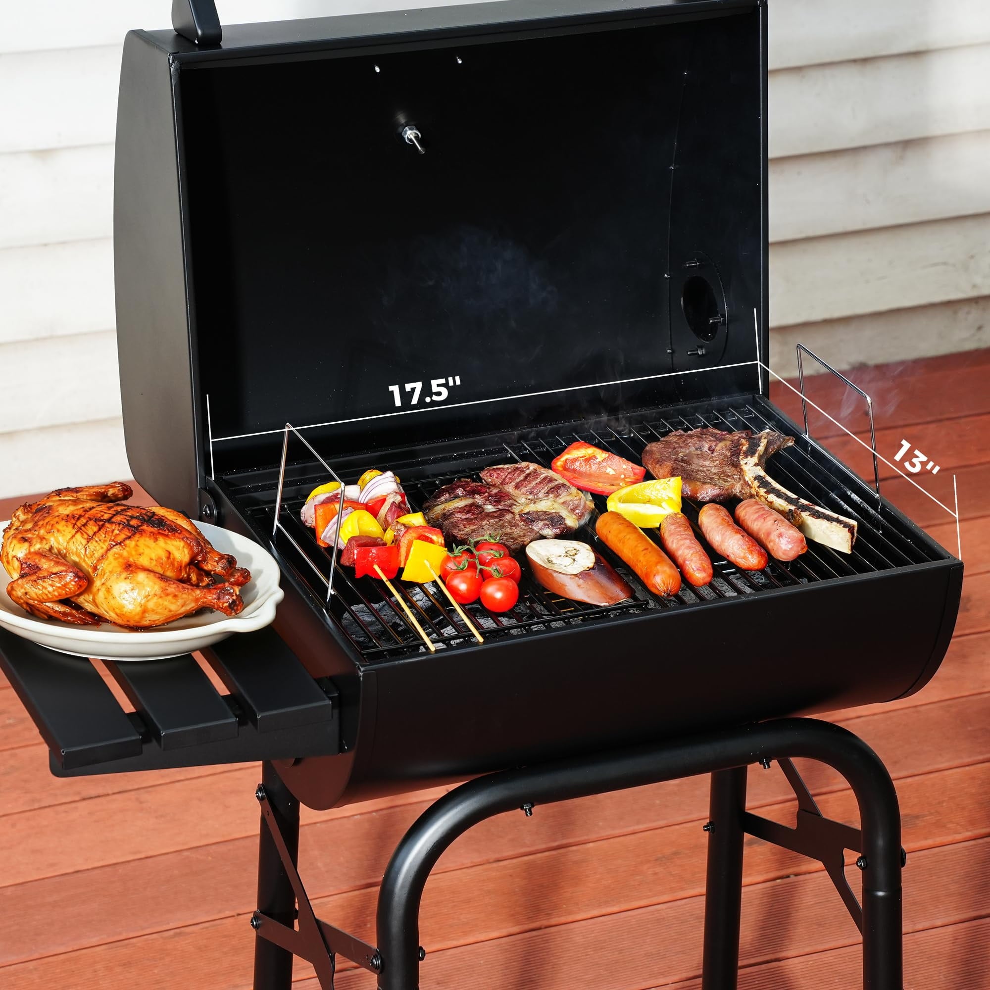 Master Cook Outdoor 30 Inch Barrel Charcoal Grills with Side Tables, Outdoor Smoker BBQ grill for Camping, Patio, Black
